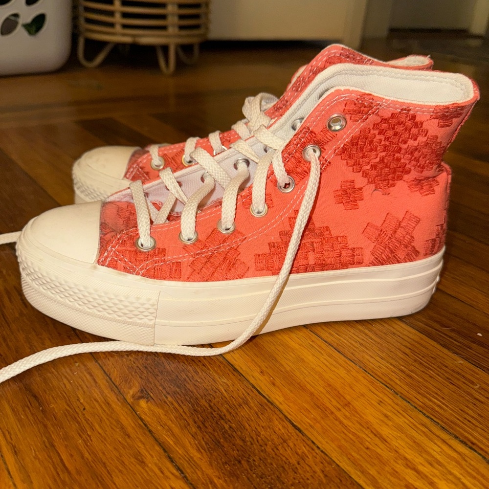 High Top Platform Orange Patterned Converse - image 1